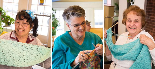 Knitting and chatting are friends, left to right, Maria Gold, Pamela
Baker and Nazareth Cabral.