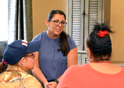 Gardner chats with residents at Charlesgate.